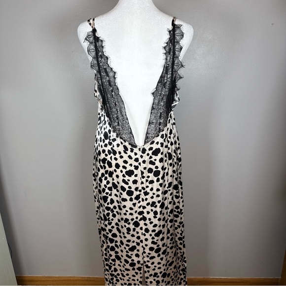 Anthropologie V-Neck Open Back Lace Trim Animal Print Slip Dress Size Medium - Picture 6 of 12